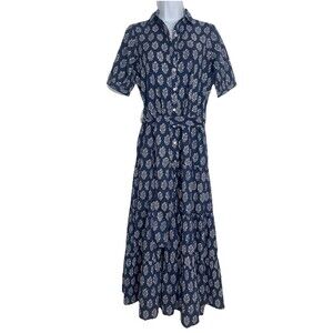 Marea Boho Floral Country Maxi Dress Peasant Garden Blue White Women X-Small